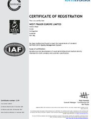 West Fraser Cowie ISO 9001:2015 Certificate Quality Management System